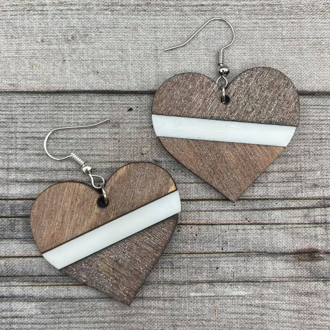 Wood and Acrylic Heart Earrings