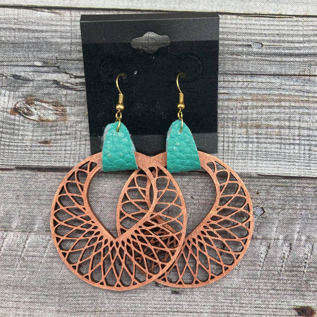 Copper Hoops with Teal Leather
