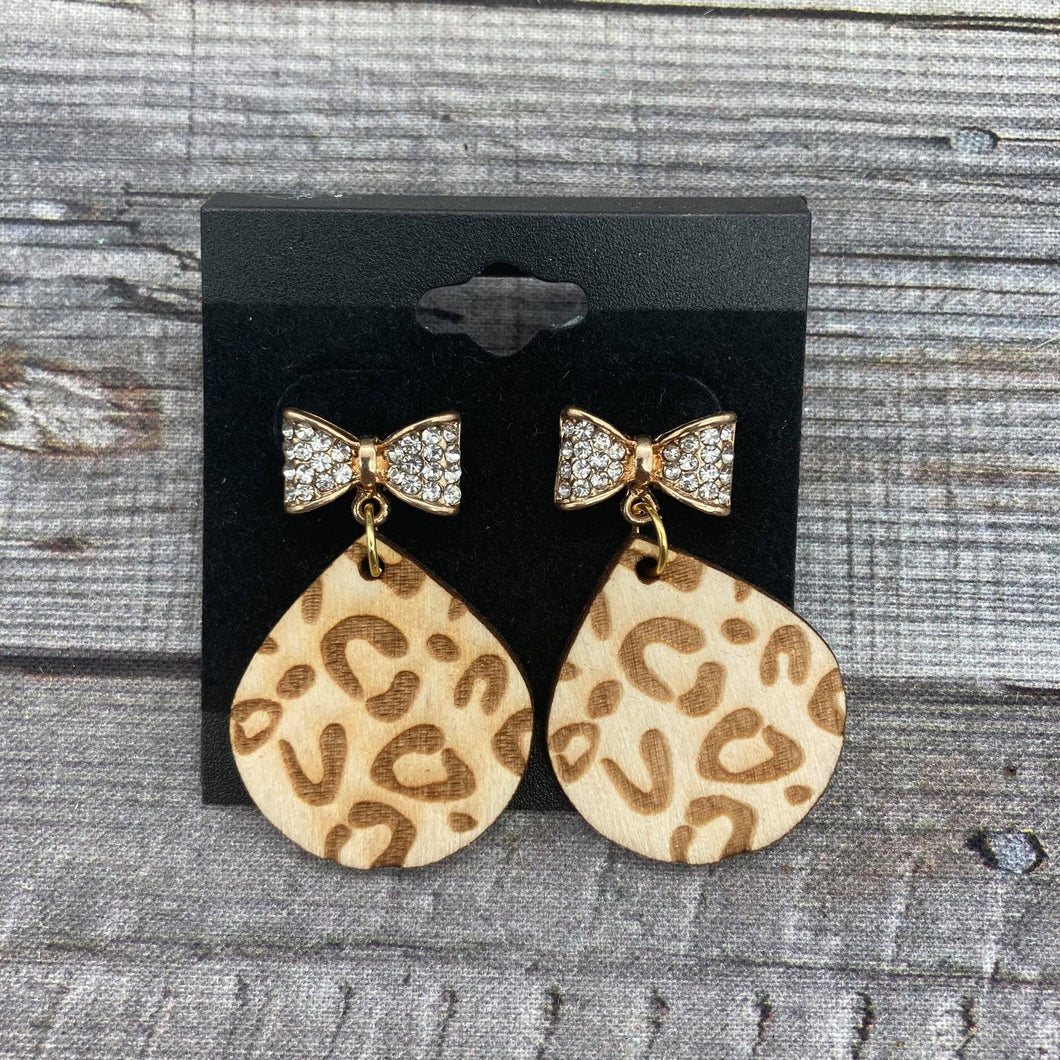 Leopard Tear Drops with Bow Studs