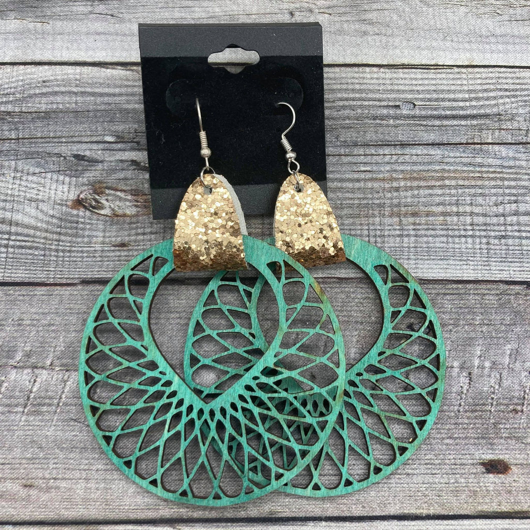 Teal Hoops with Gold Glitter
