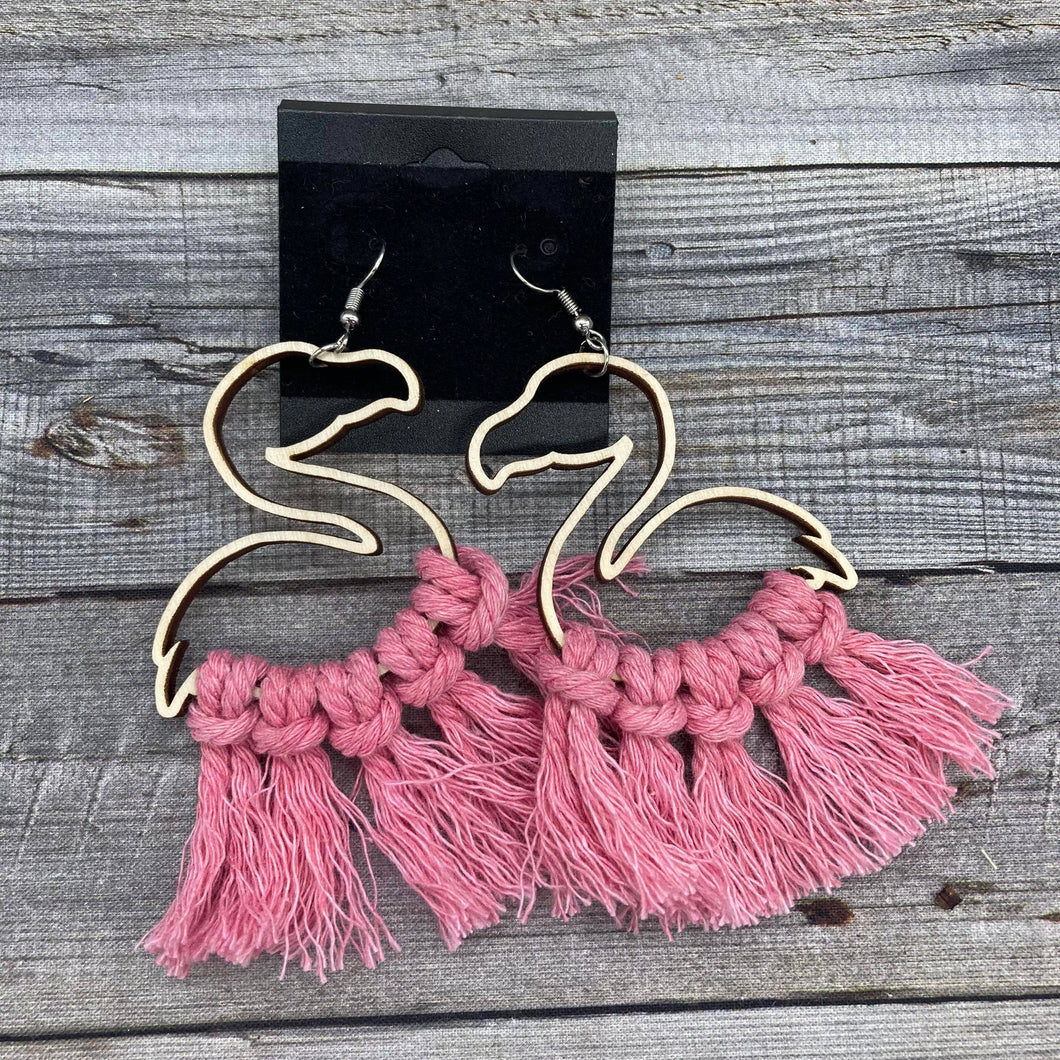 Flamingo Macrame Earrings