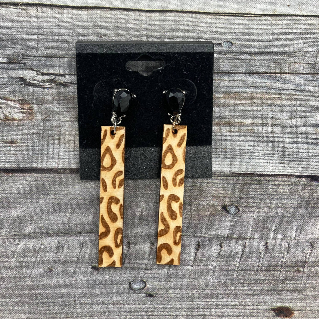 Leopard Wood Drop Earrings