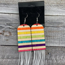 Load image into Gallery viewer, Rainbow Striped Long Fringe Earrings

