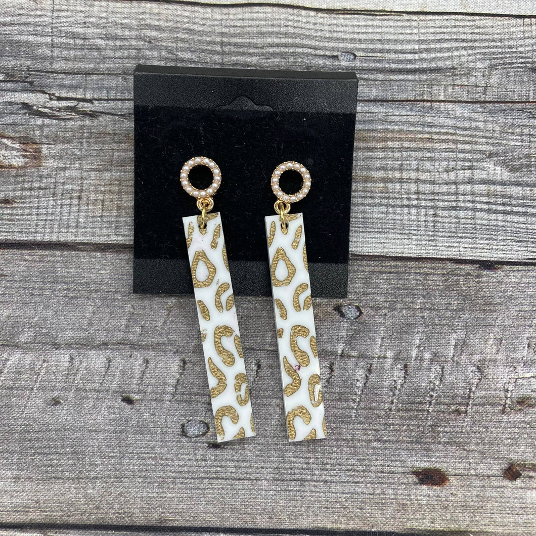 White and Gold Acrylic Leopard Drop Earrings