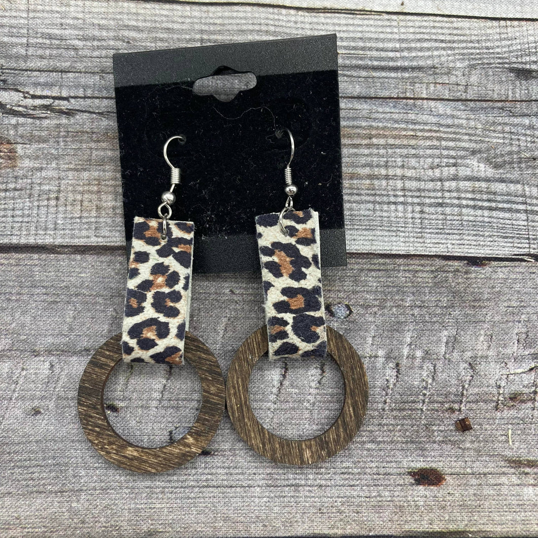 Small Hoops with Leopard Leather Connectors