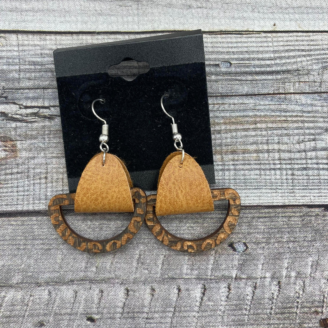 Small leopard Hoops with Caramel Leather Connectors