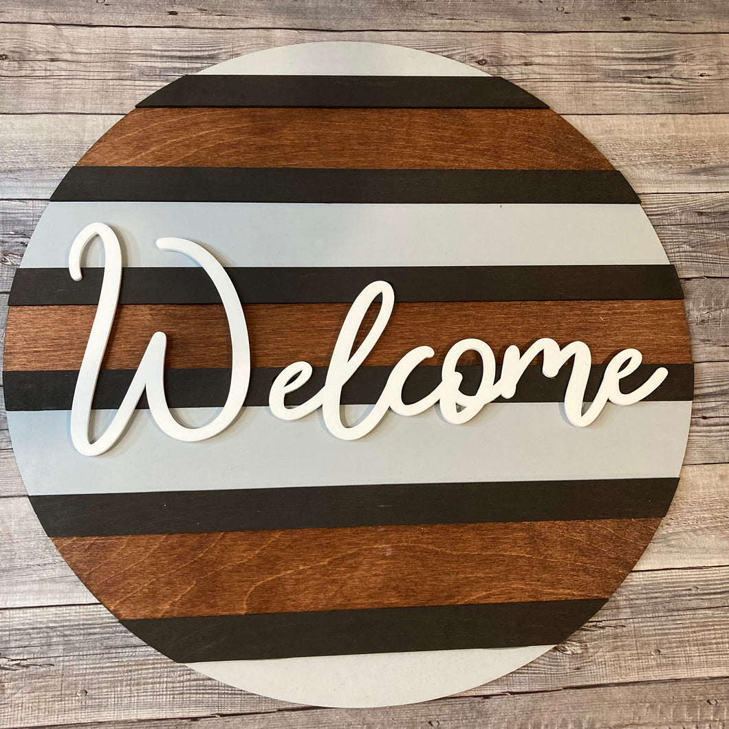 DIY Welcome Striped Wood Round