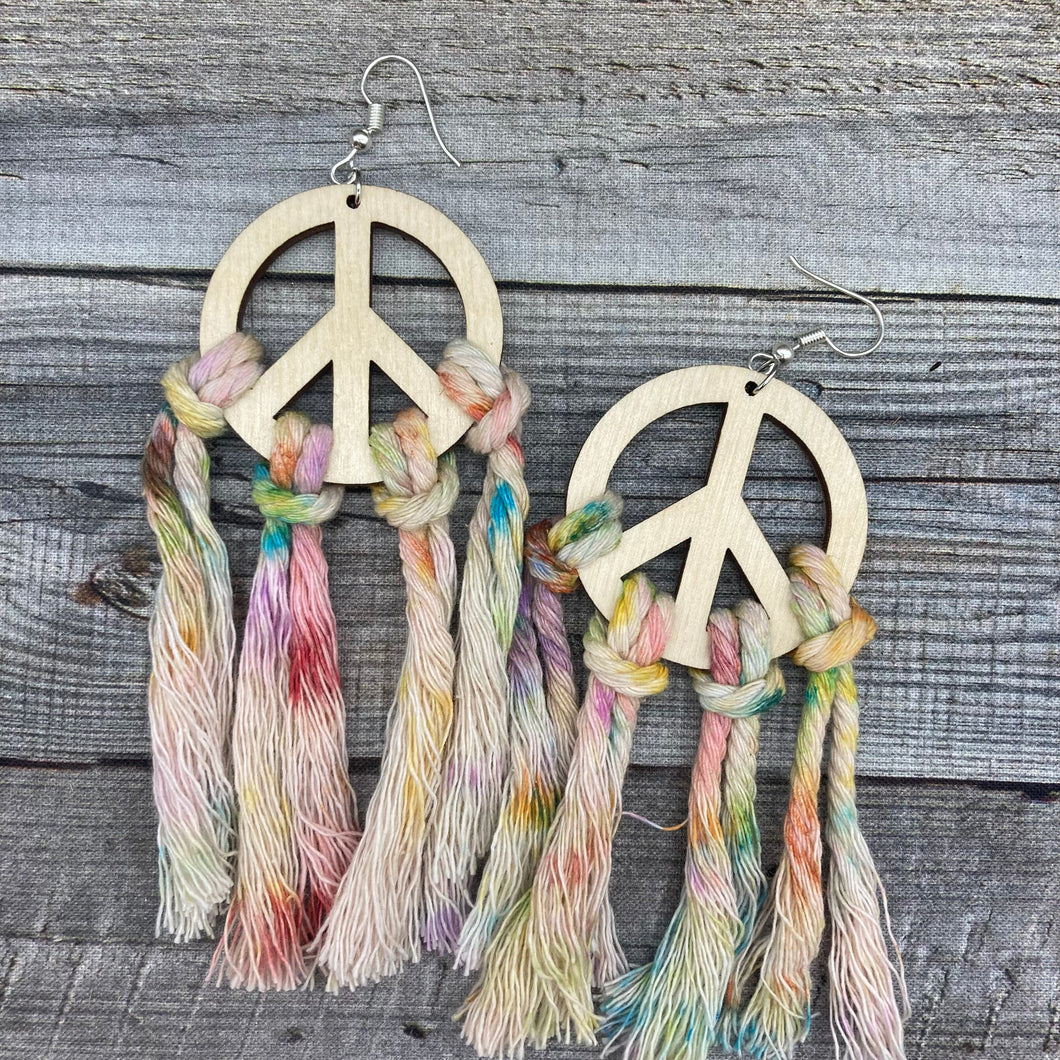 Peace Sign Macrame Earrings - Tie Dye