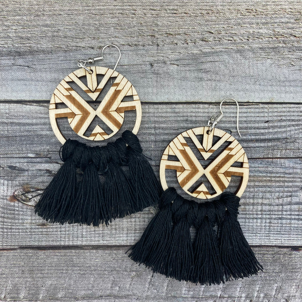 Geometric Tribal Macrame Earrings - Black